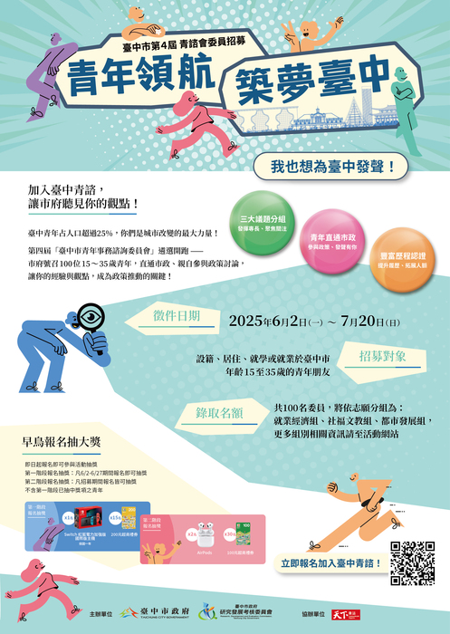 臺中市政府青年事務諮詢委員會第四屆青諮委員遴選-海報